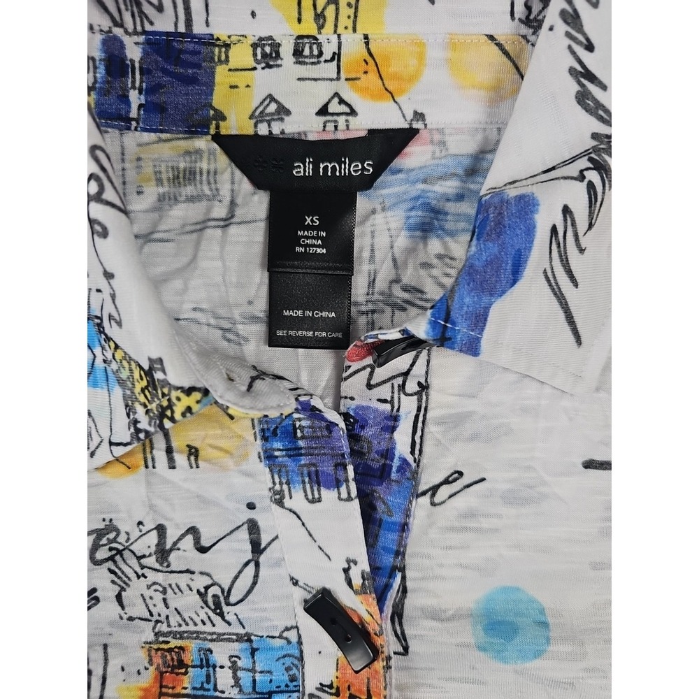 Ali Miles Abstract City Scape Tunic Top Blouse Lagenlook Wearable Art size XS - Picture 2 of 5